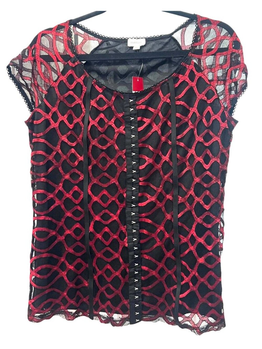 Avenue Women's 14/16 Black Red Lace Overlay Corset Top Blouse Hook Eye NWT Goth